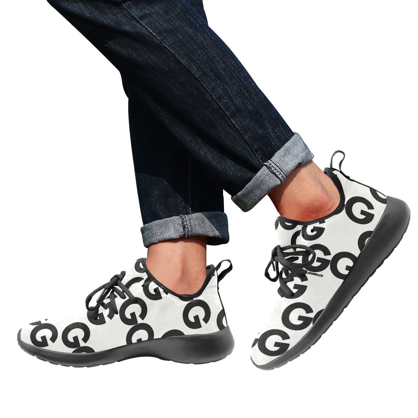 Men’s Slip-On Sneakers – Black & White Swirl Design